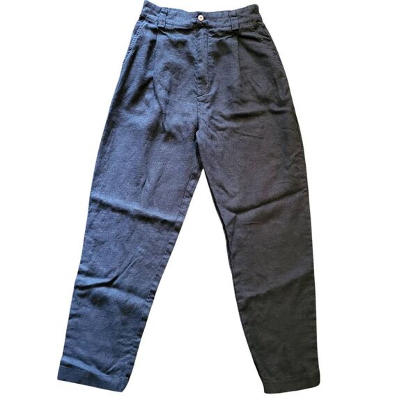 LinenID Studio Pants Women's Small Black Linen Tapered Pleated Elastic Waist - Picture 3 of 6